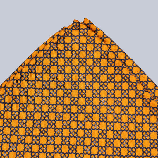Orange & Navy Flower Pattern Pocket Square