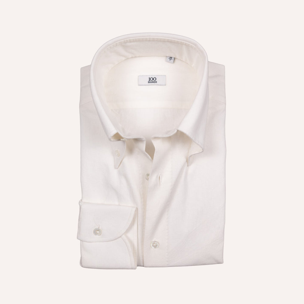 White Brushed Heavy Oxford Button Down Shirt - Tailored Fit