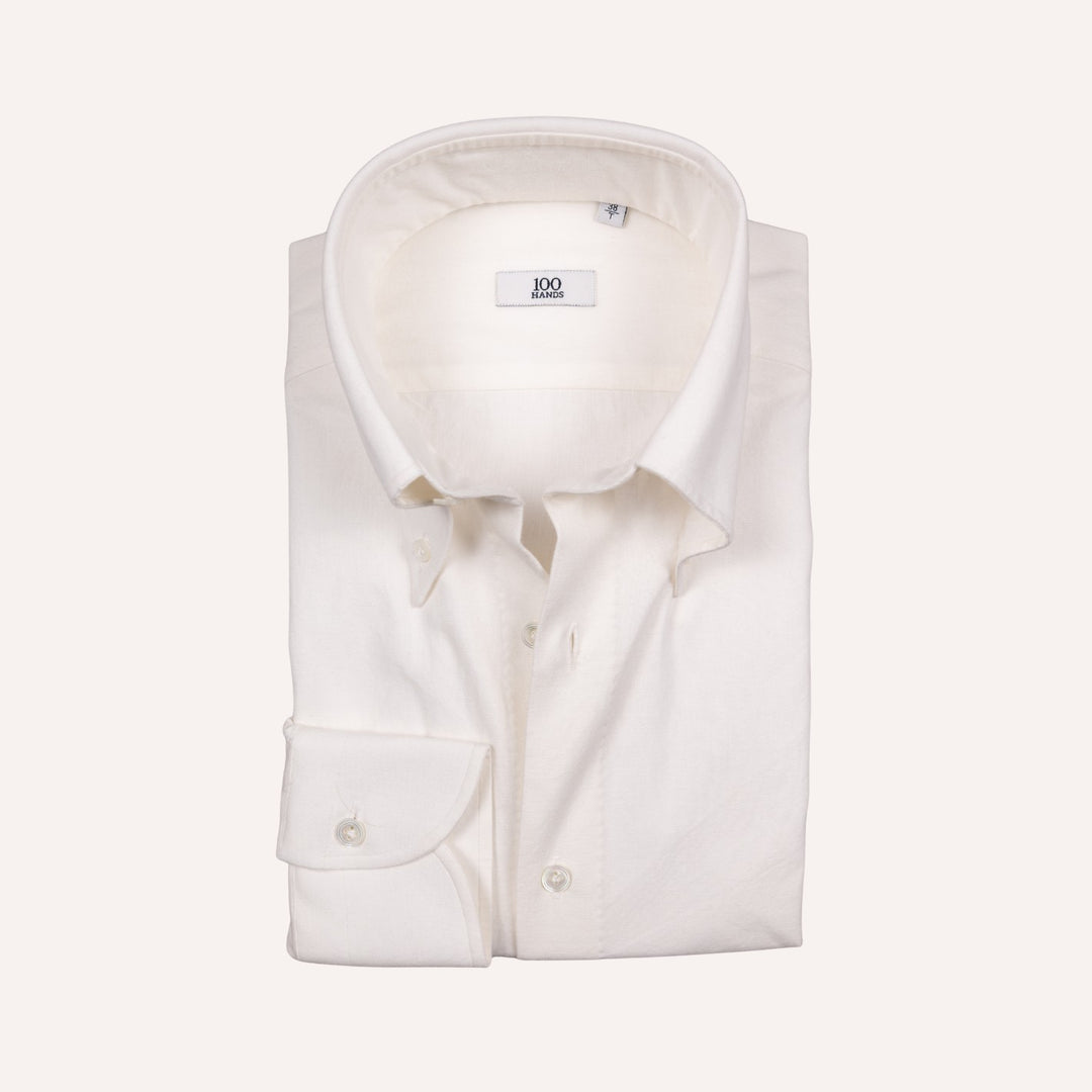 White Brushed Heavy Oxford Button Down Shirt - Tailored Fit