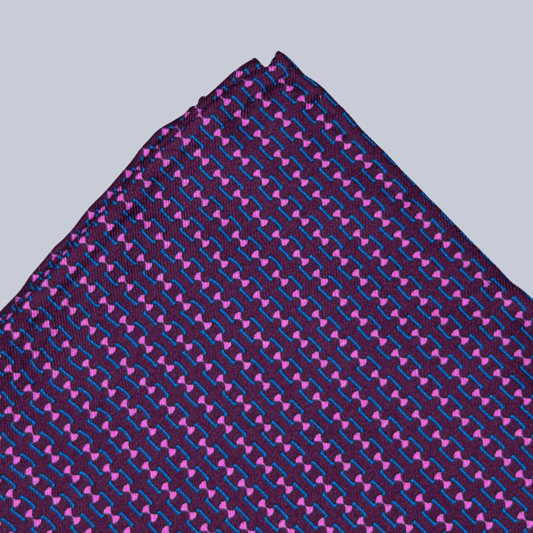 Purple Pink & Blue Chain Pattern Pocket Square