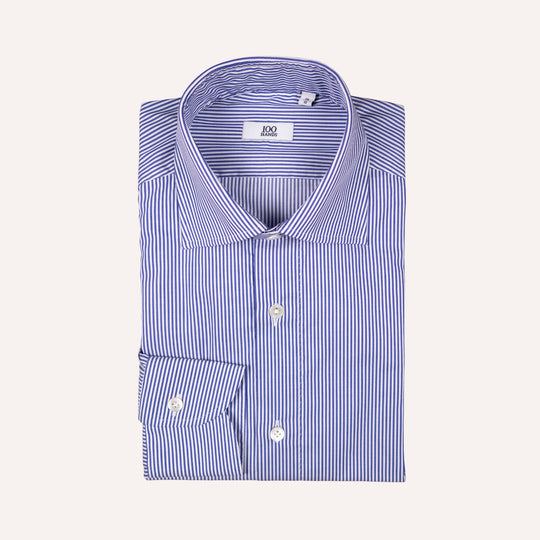 Navy & White Striped Semi Cutaway Cotton Poplin Shirt