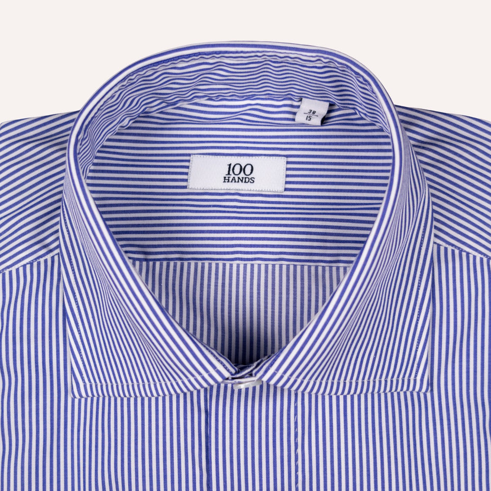 Navy & White Striped Semi Cutaway Cotton Poplin Shirt
