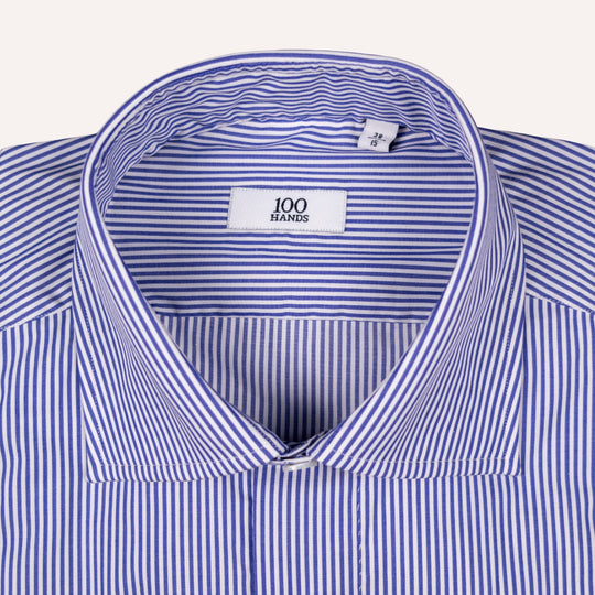 Navy & White Striped Semi Cutaway Cotton Poplin Shirt