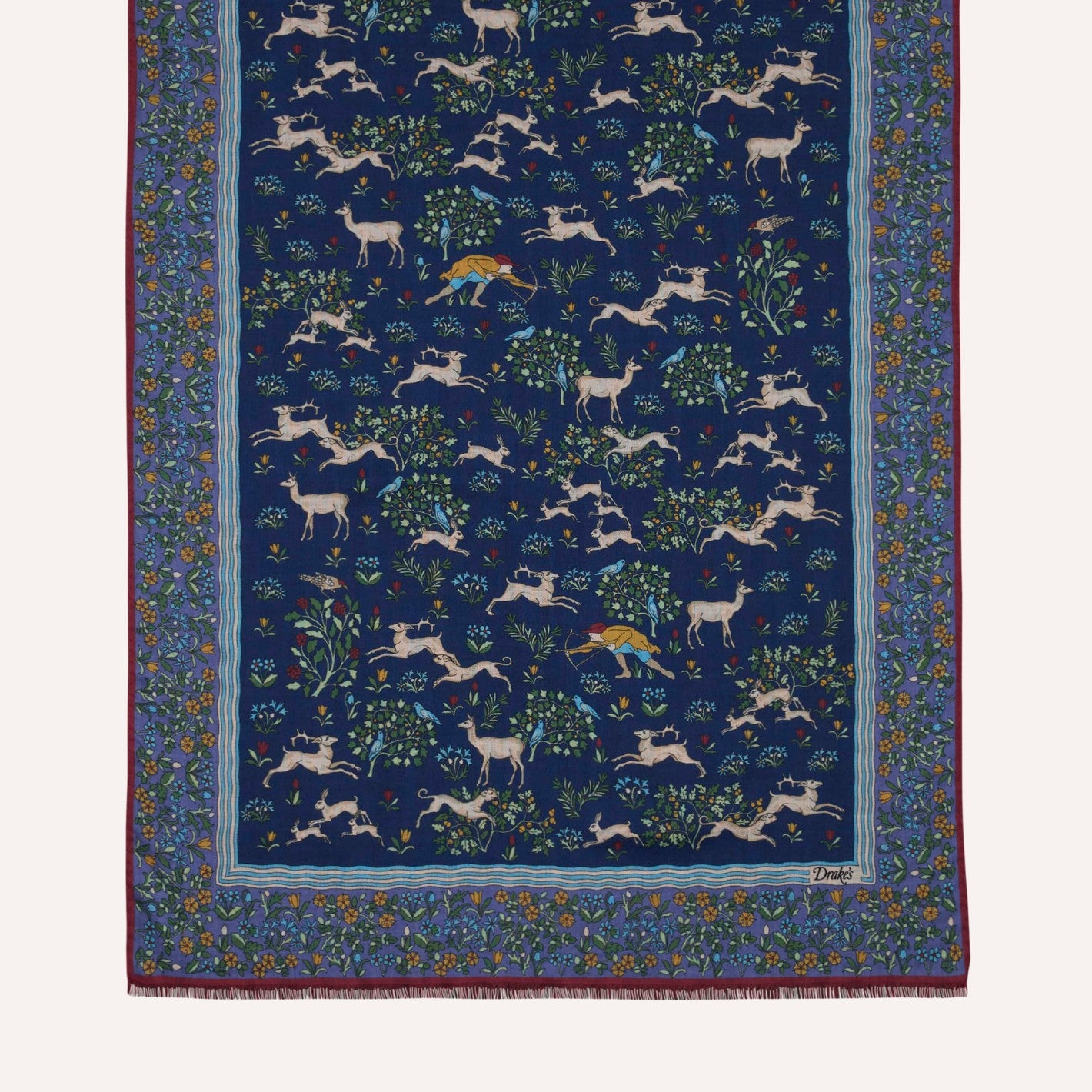 Navy Archival Animals Print Wool-Silk Scarf – Lund & Lund