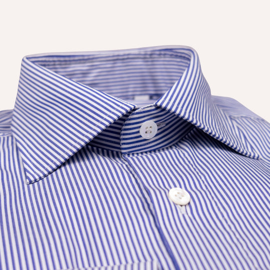 Navy & White Striped Semi Cutaway Cotton Poplin Shirt