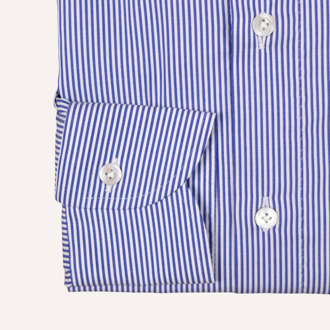 Navy & White Striped Semi Cutaway Cotton Poplin Shirt