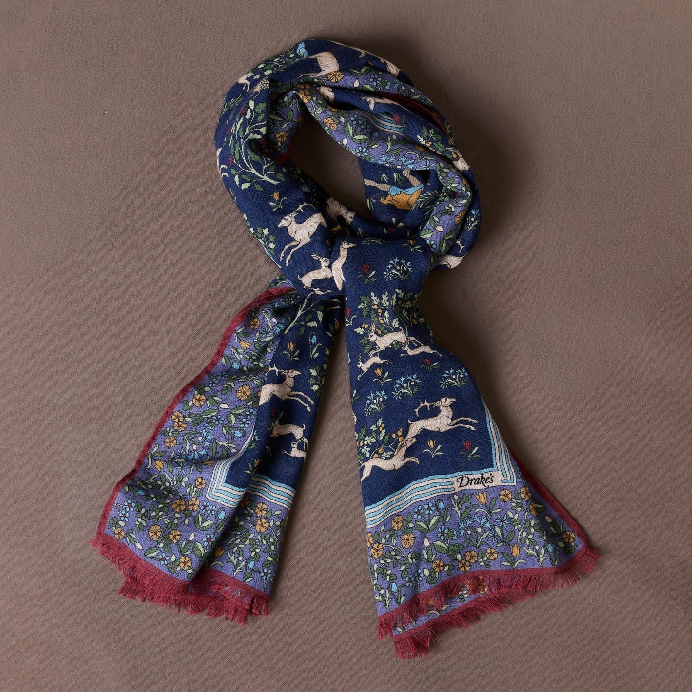 Navy Archival Animals Print Wool-Silk Scarf – Lund & Lund