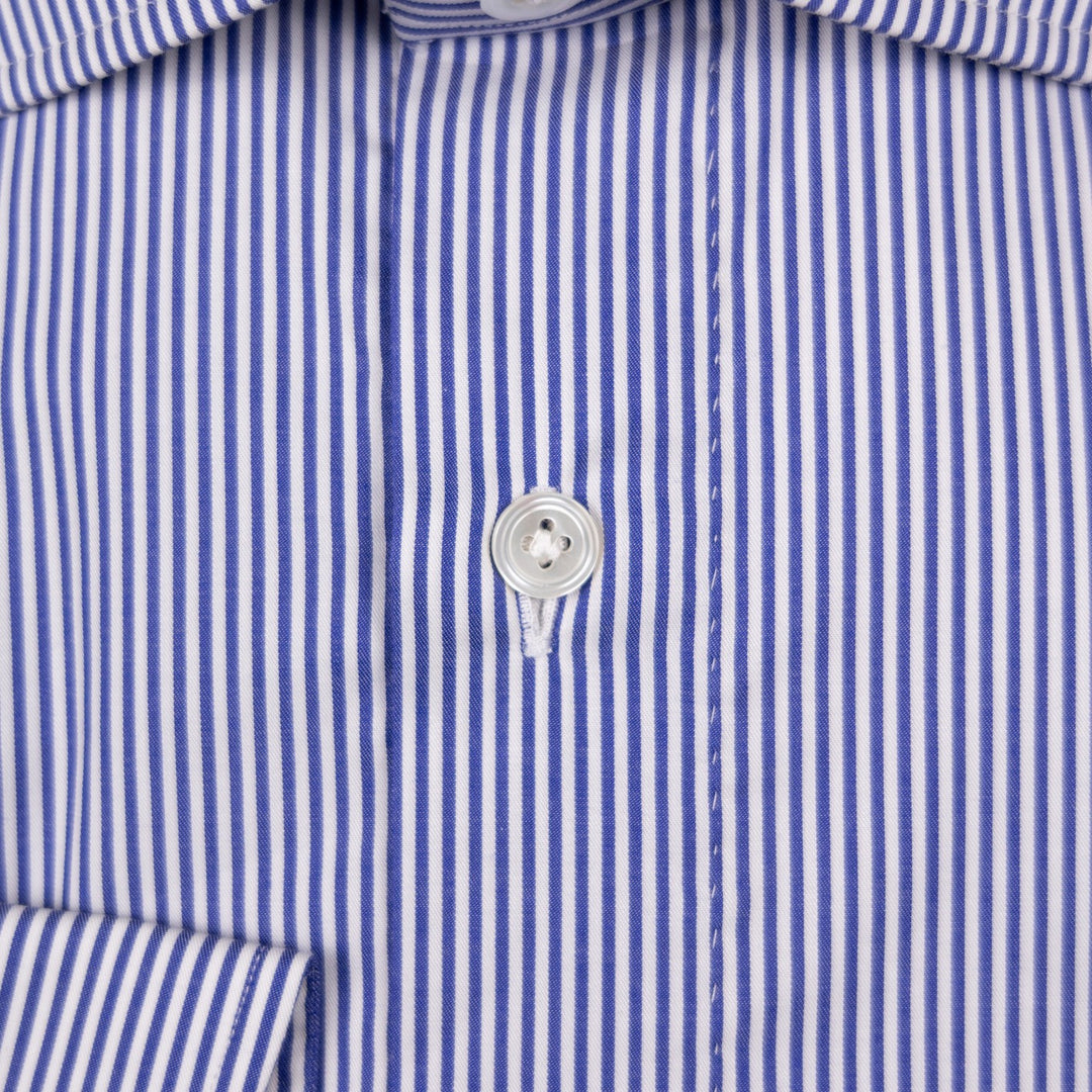 Navy & White Striped Semi Cutaway Cotton Poplin Shirt