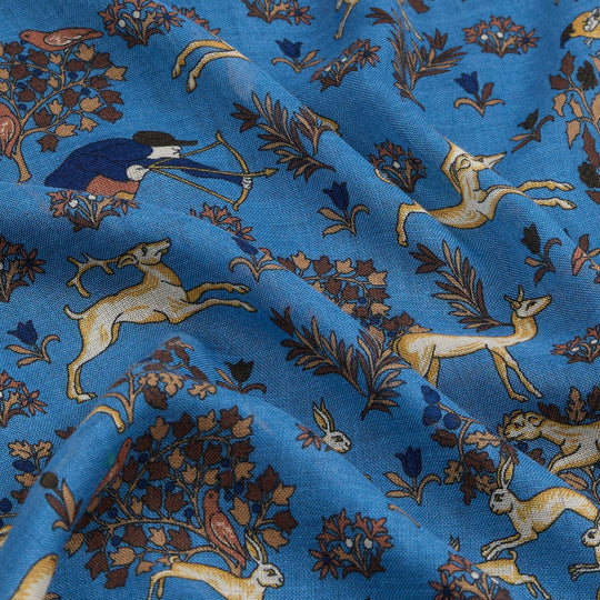 Blue Archival Animals Print Wool-Silk Scarf