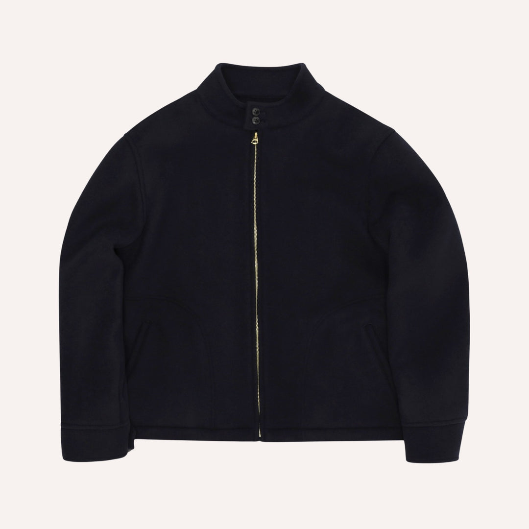 Navy Wool Unlined Harrington Jacket - Regular Fit