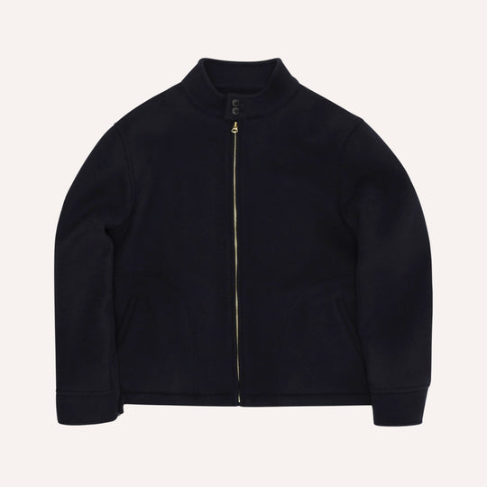 Navy Wool Unlined Harrington Jacket - Regular Fit