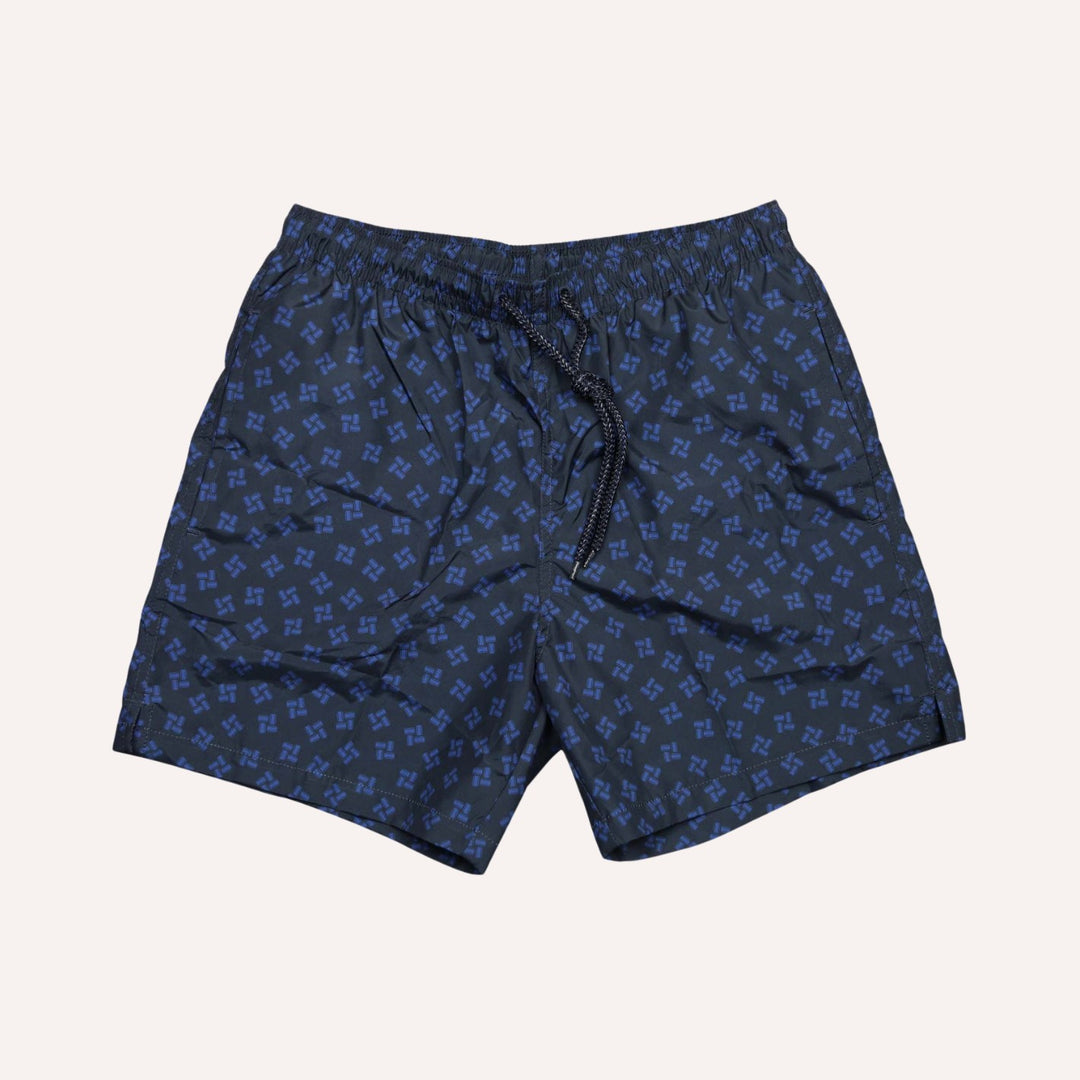 Navy Blue Printed Swim Shorts