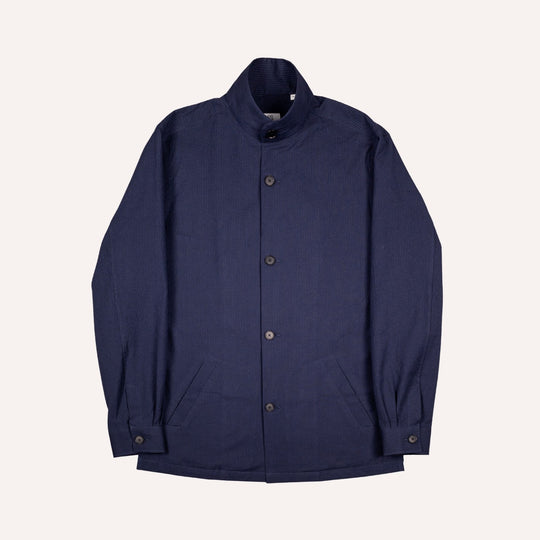 Navy Seersucker Mandarin Nehru Jacket