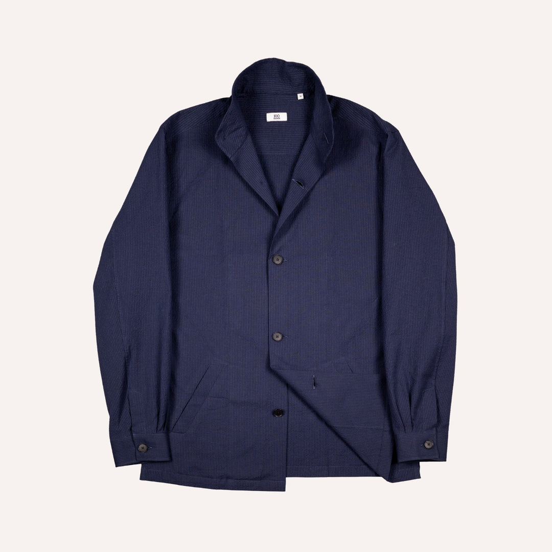 Navy Seersucker Mandarin Nehru Jacket