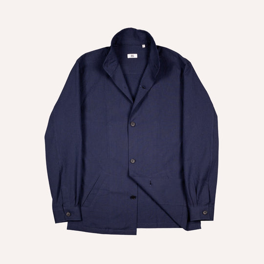 Navy Seersucker Mandarin Nehru Jacket