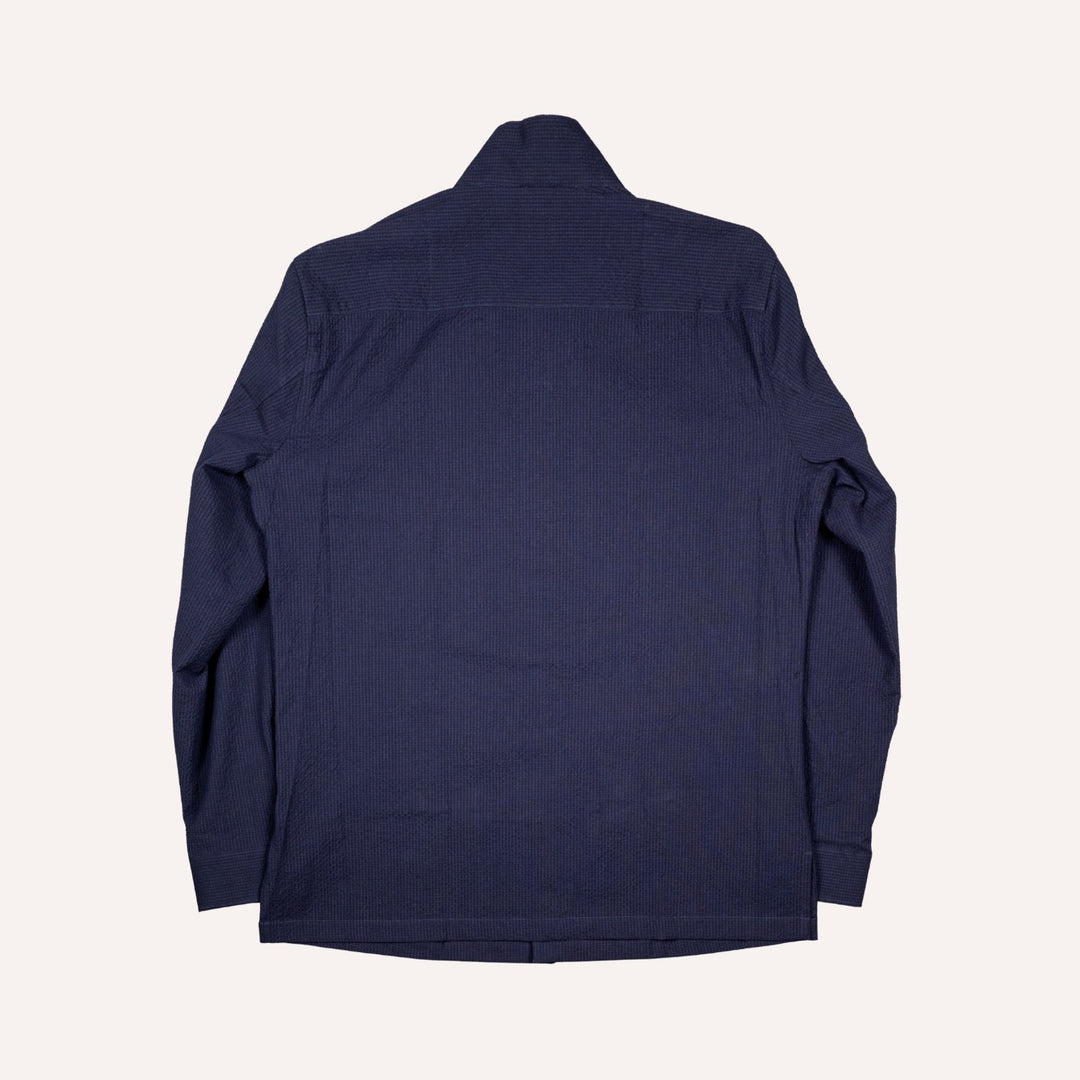Navy Seersucker Mandarin Nehru Jacket