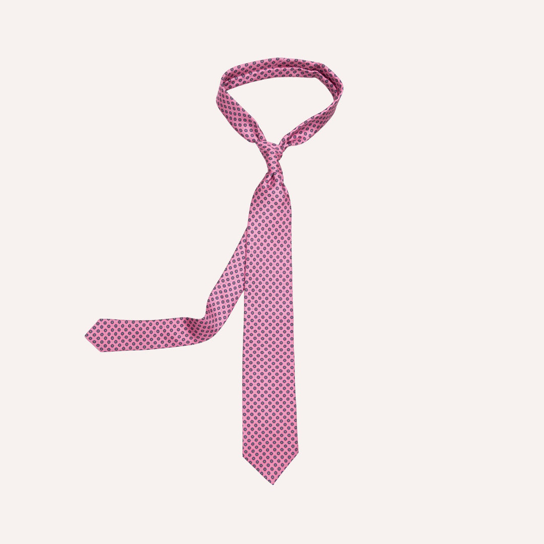 Pink & Navy Star Medallion Pattern Silk Tie