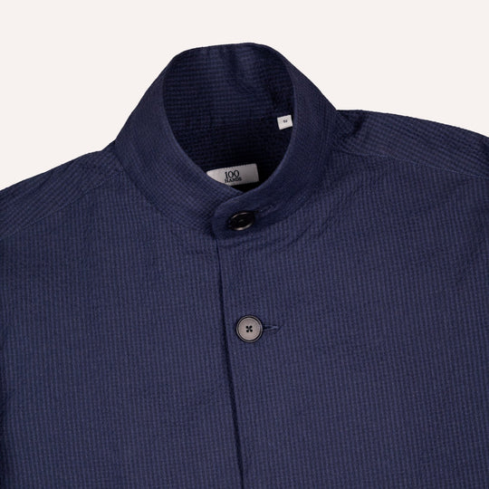 Navy Seersucker Mandarin Nehru Jacket