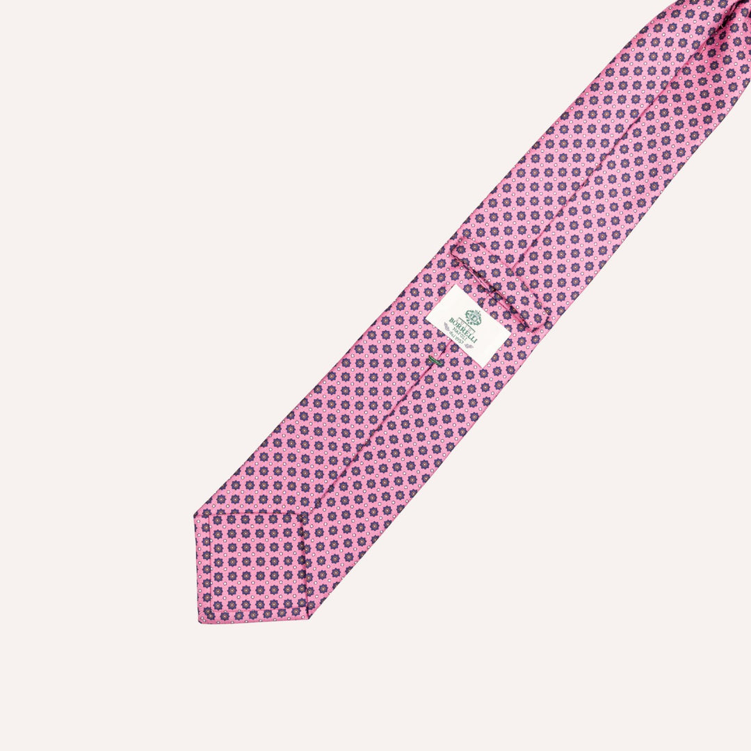 Pink & Navy Star Medallion Pattern Silk Tie