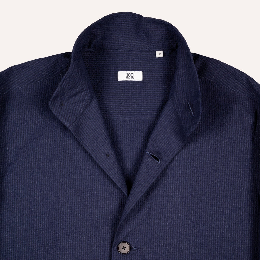 Navy Seersucker Mandarin Nehru Jacket