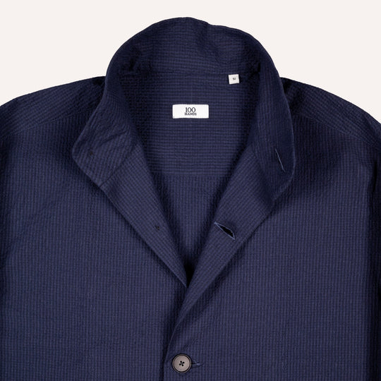 Navy Seersucker Mandarin Nehru Jacket