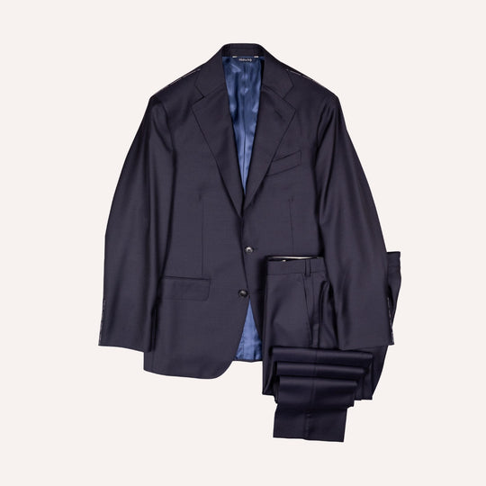 Midnight Blue S130 Twill Wool Suit - Green Line