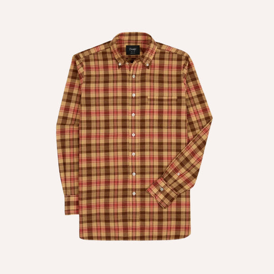 Red & Brown Madras Check Cotton Button-Down Shirt