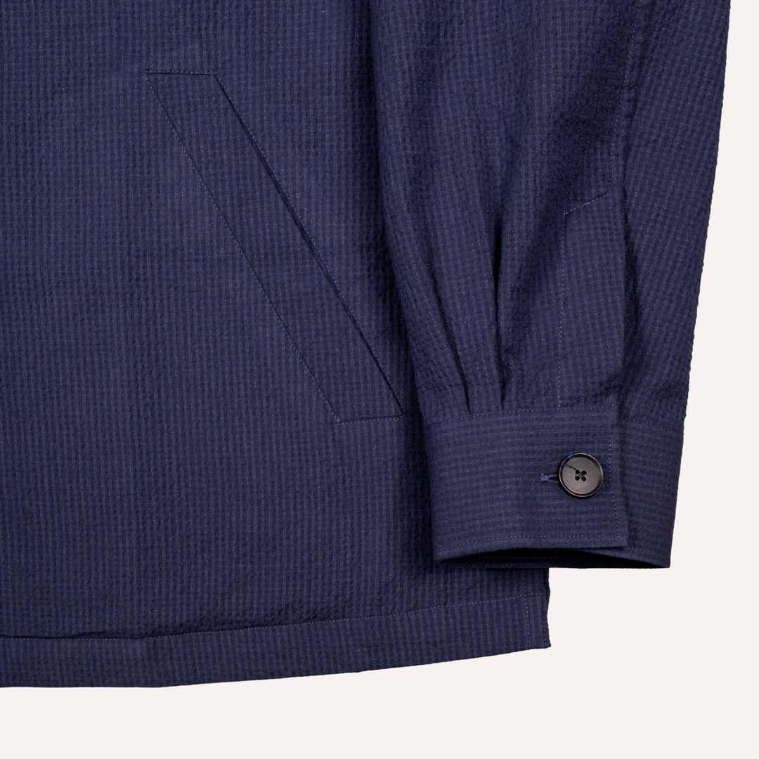 Navy Seersucker Mandarin Nehru Jacket