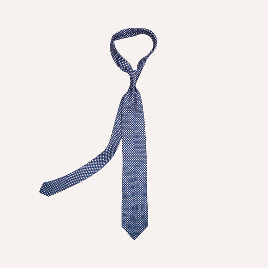 Navy Blue Micro Medallion Flower Pattern Silk Tie