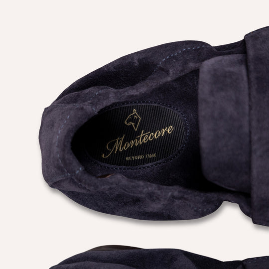 Navy Suede Elastic Heel Penny Loafer - Rubber Sole