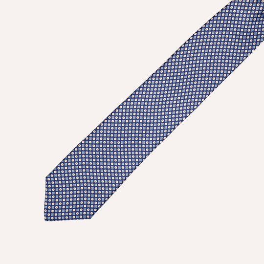 Navy Blue Micro Medallion Flower Pattern Silk Tie