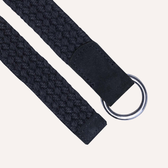 Navy Double Silver Ring Woven Belt