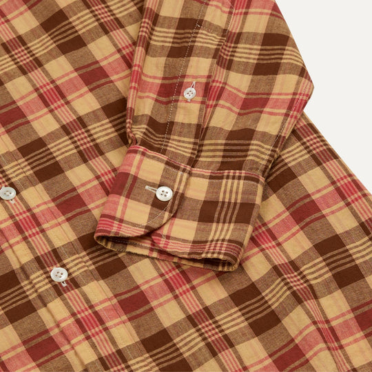 Red & Brown Madras Check Cotton Button-Down Shirt