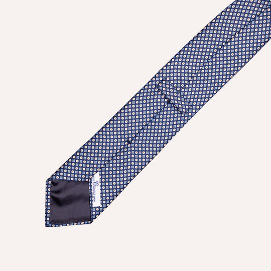 Navy Blue Micro Medallion Flower Pattern Silk Tie