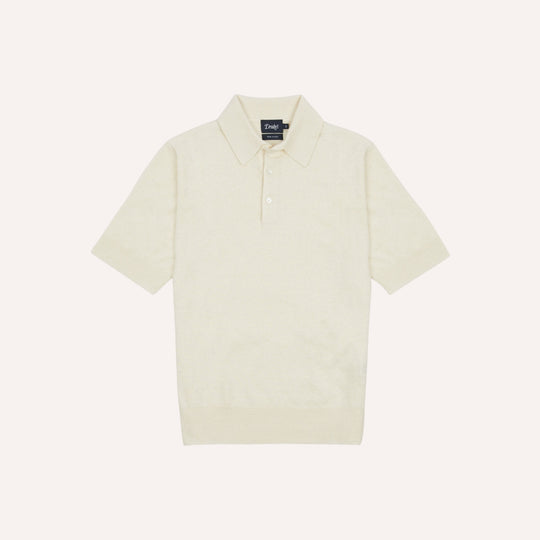 Ecru Knitted Linen-Cotton Short-Sleeve Polo Shirt