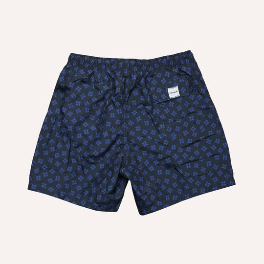 Navy Blue Printed Swim Shorts