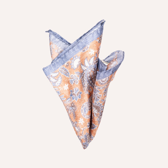 Washed Orange Blue Paisley Pattern Pocket Square