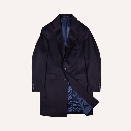 Navy Camel Hair Single Breasted Coat