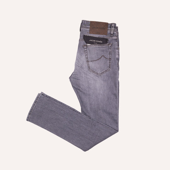 Washed Grey Cotton Stretch Jeans - Slim Fit