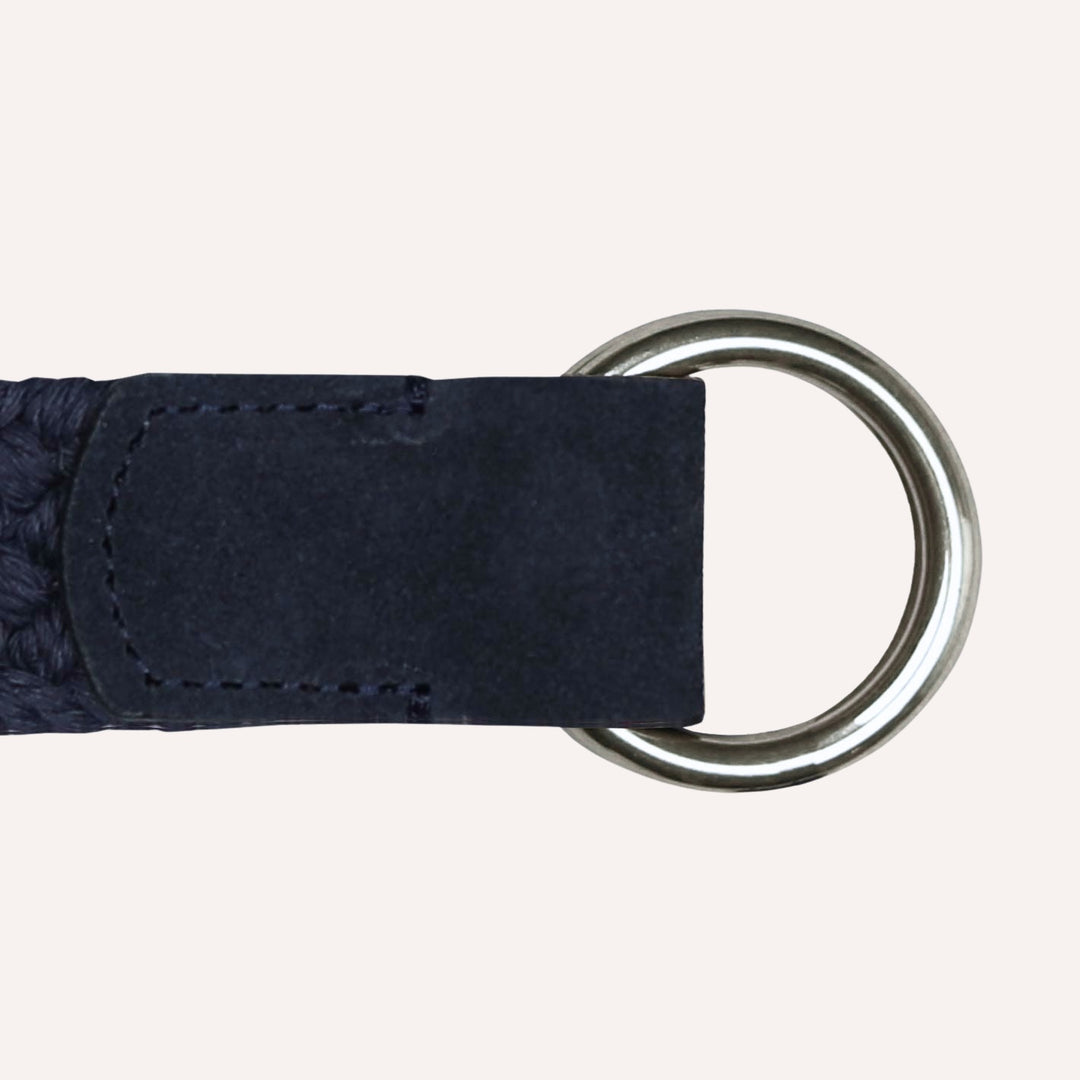 Navy Double Silver Ring Woven Belt