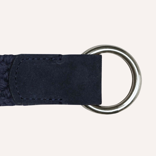 Navy Double Silver Ring Woven Belt
