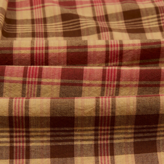 Red & Brown Madras Check Cotton Button-Down Shirt