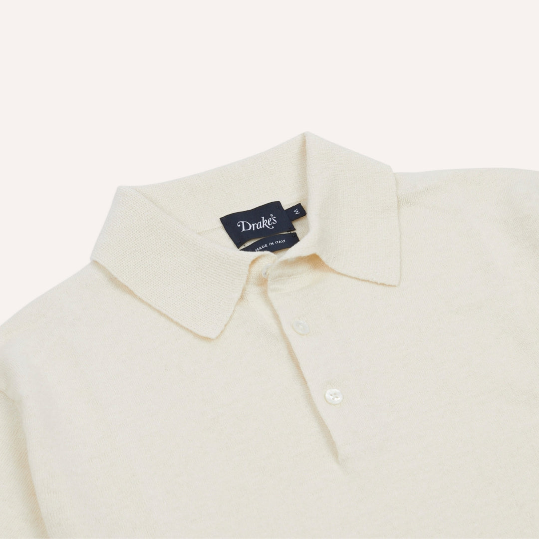 Ecru Knitted Linen-Cotton Short-Sleeve Polo Shirt