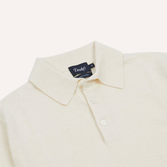 Ecru Knitted Linen-Cotton Short-Sleeve Polo Shirt