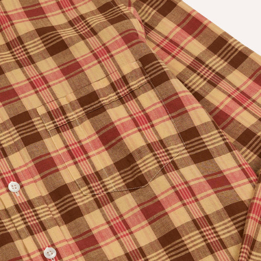 Red & Brown Madras Check Cotton Button-Down Shirt