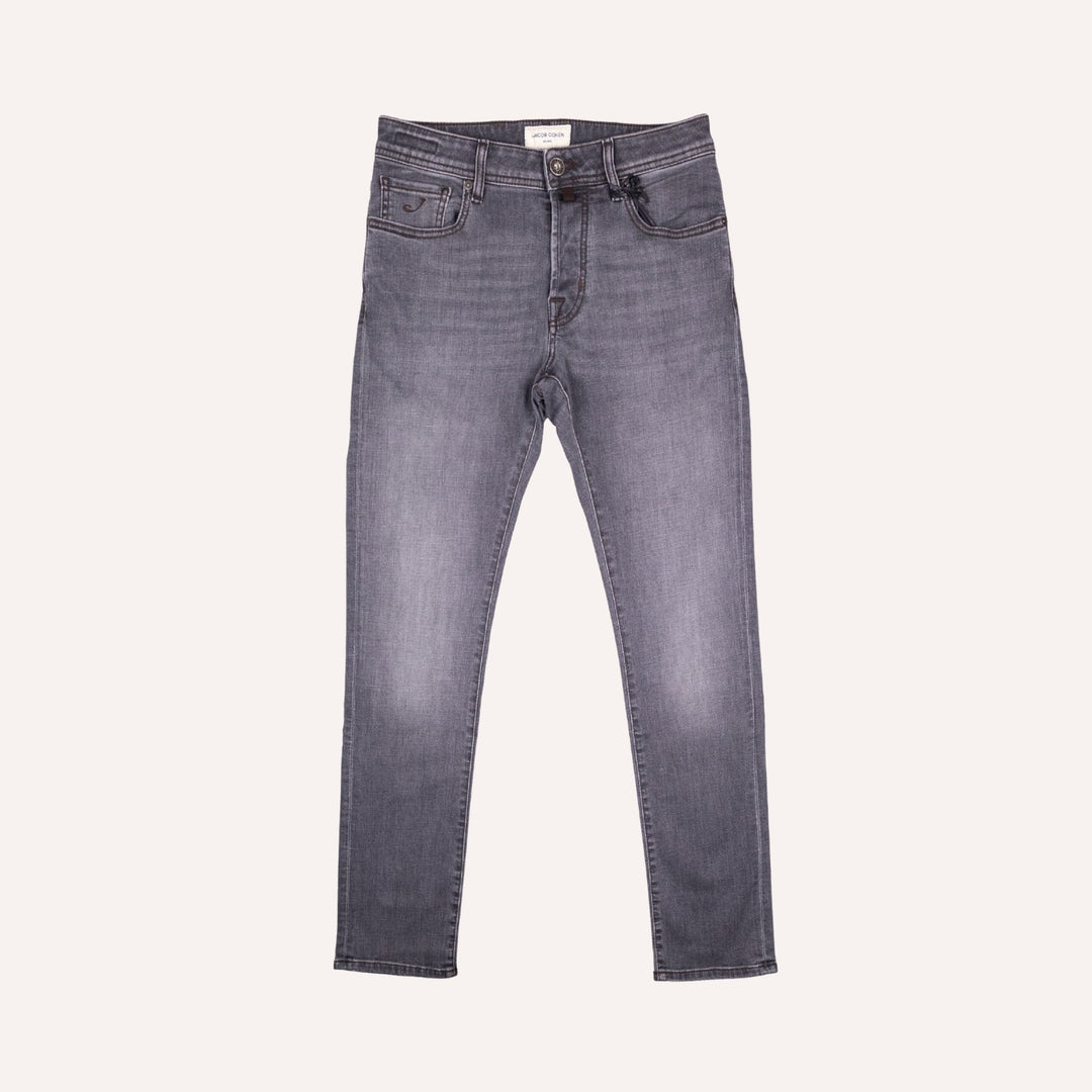 Washed Grey Cotton Stretch Jeans - Slim Fit