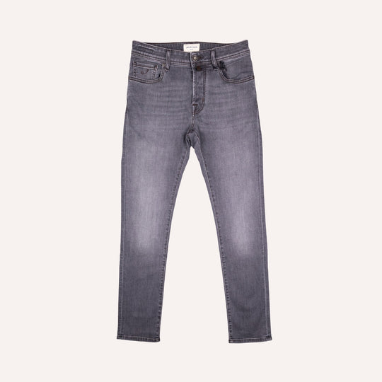 Washed Grey Cotton Stretch Jeans - Slim Fit