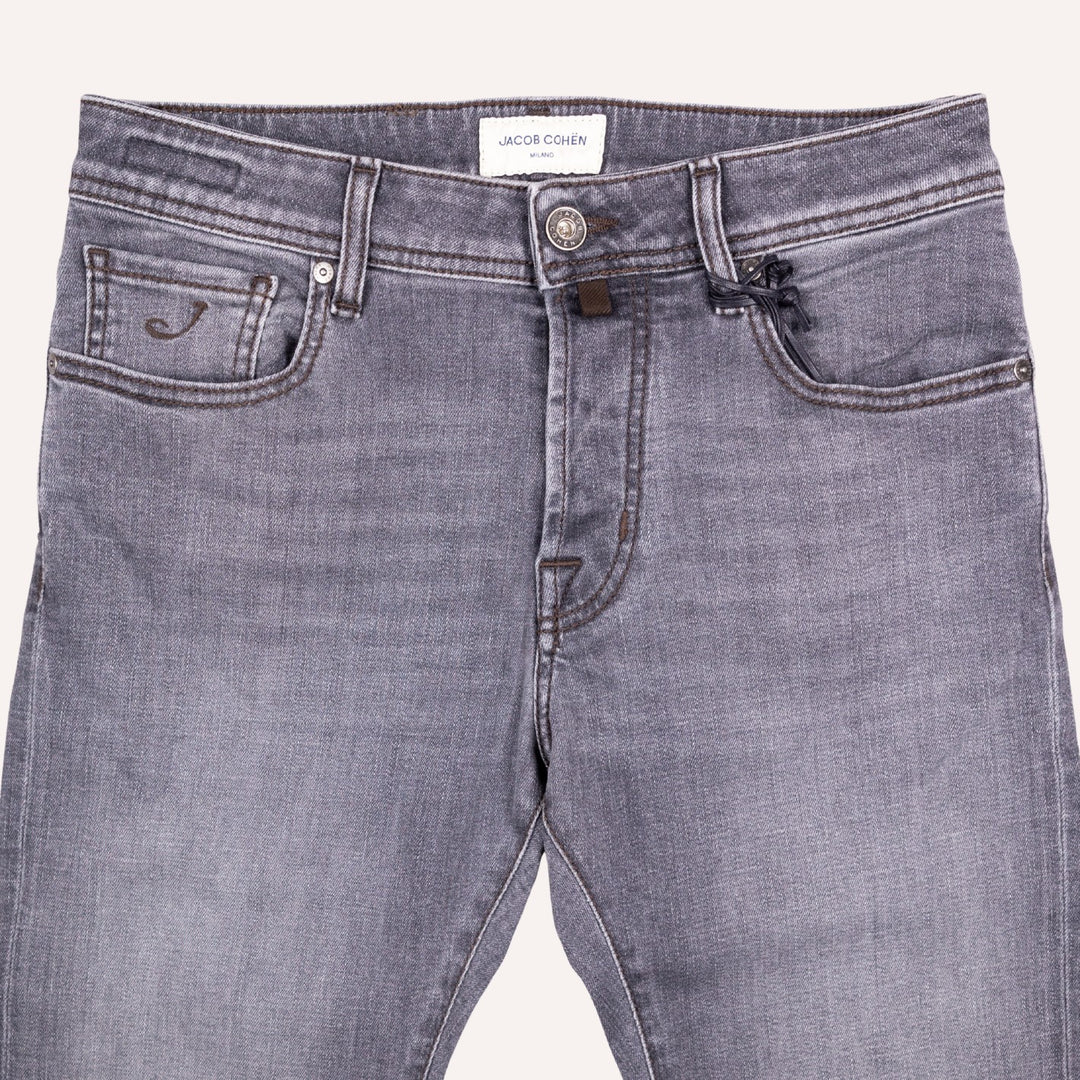 Washed Grey Cotton Stretch Jeans - Slim Fit