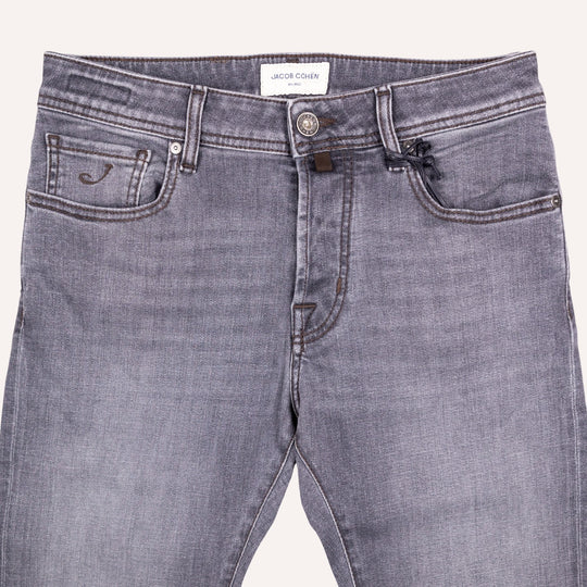Washed Grey Cotton Stretch Jeans - Slim Fit
