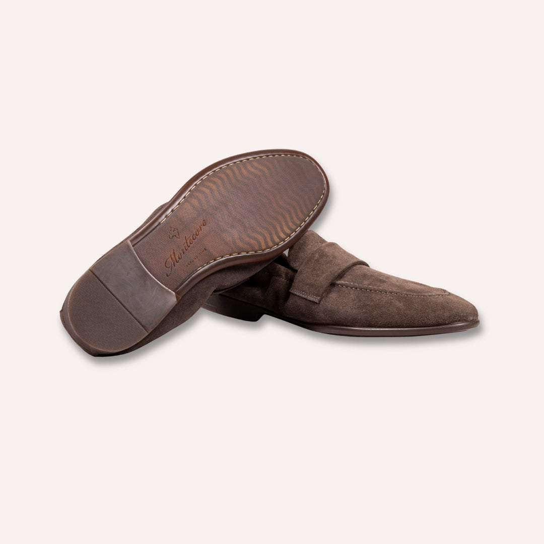 Brown Suede Elastic Heel Penny Loafer - Rubber Sole